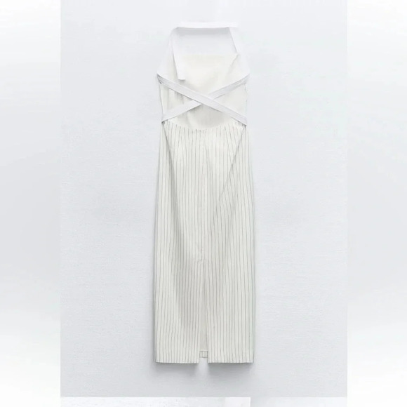 ZARA GABARDINE HALTER MIDI DRESS - Picture 4 of 13